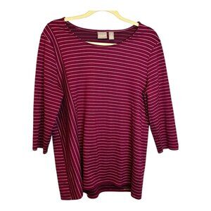 Chico's Blouse Women's Size Large Office Stripes Red White Chicos 2